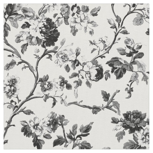 Elegantes schwarzes Rosenast-Muster Stoff (Nahaufnahme)