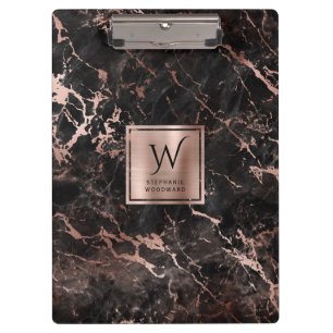 Elegantes schwarzes Rosenmarmor-Monogramm Klemmbrett