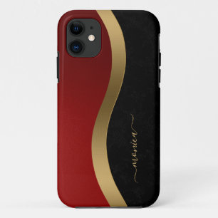 Elegantes Schwarzes Rot und Gold Personalisiert Case-Mate iPhone Hülle
