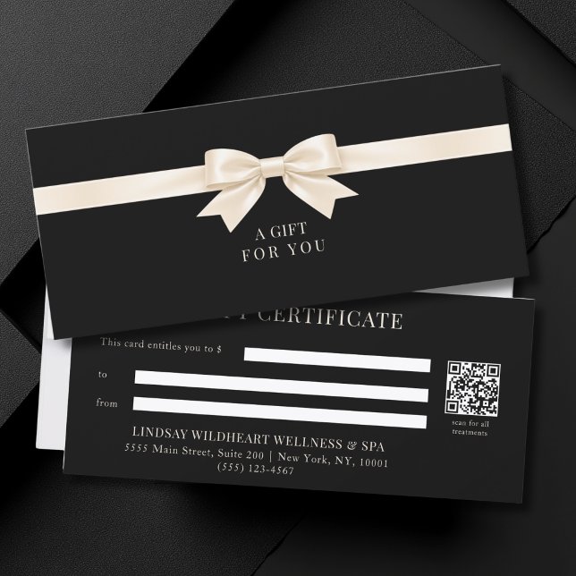 Elegantes schwarzes Schleifen-QR-Code-Geschenk-Zer (Elegant Black Bow QR Code Gift Certificate)