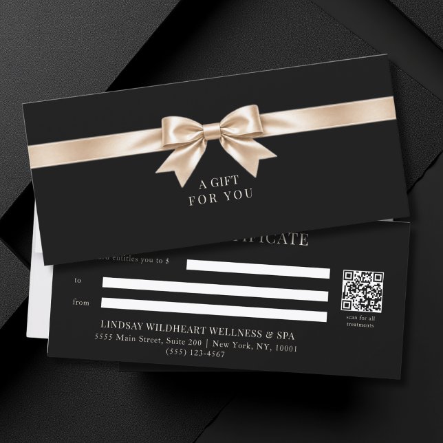 Elegantes schwarzes Schleifen-QR-Code-Geschenkguts (Elegant Black Champagner Bow QR Code Gift Certificate)
