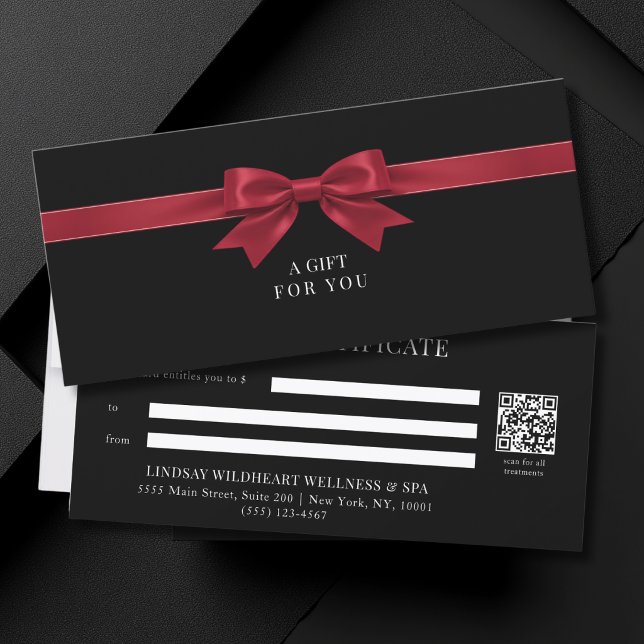 Elegantes schwarzes Schleifen-QR-Code-Geschenkguts (Elegant Black Red Bow QR Code Gift Certificate)