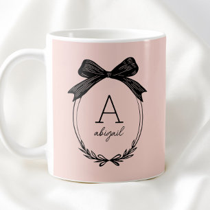 Elegantes schwarzes Schleifeninitial Chic Blush Ro Kaffeetasse