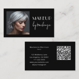 Elegantes schwarzes Schrift-QR-Code-Photo-Makeup Visitenkarte