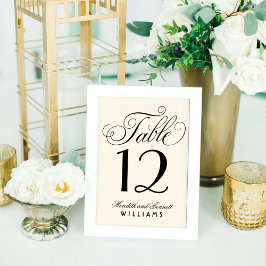 Elegantes Schwarzes Script Monogram | Elfenbein Tischnummer