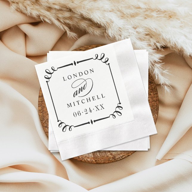 Elegantes Schwarzes Scroll Frame Custom Wedding Mo Serviette (Von Creator hochgeladen)