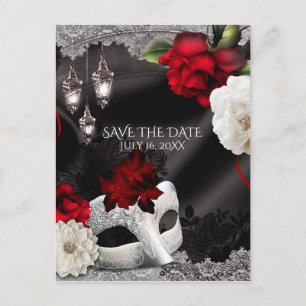Elegantes schwarzes Seiden-Blumen-Maskenball-Save- Ankündigungspostkarte