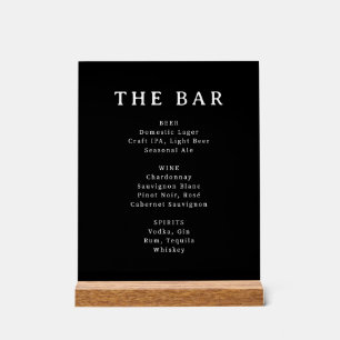 Elegantes schwarzes Serif-Bar-Menü-Schild Acrylschild
