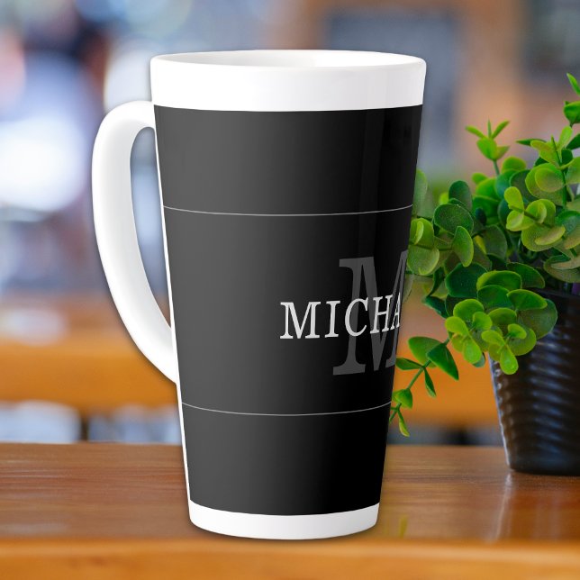 Elegantes schwarzes Silber-Monogramm personalisier Milchtasse (Von Creator hochgeladen)