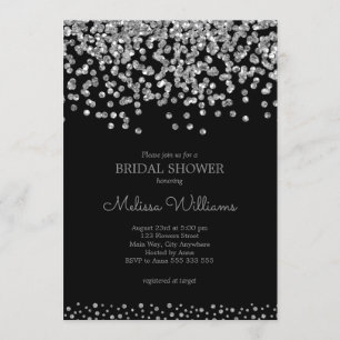 Elegantes Schwarzes Silberpfade Confetti Brautpart Einladung
