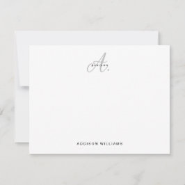 Elegantes Schwarzes Silver Script Gray Monogram Mitteilungskarte