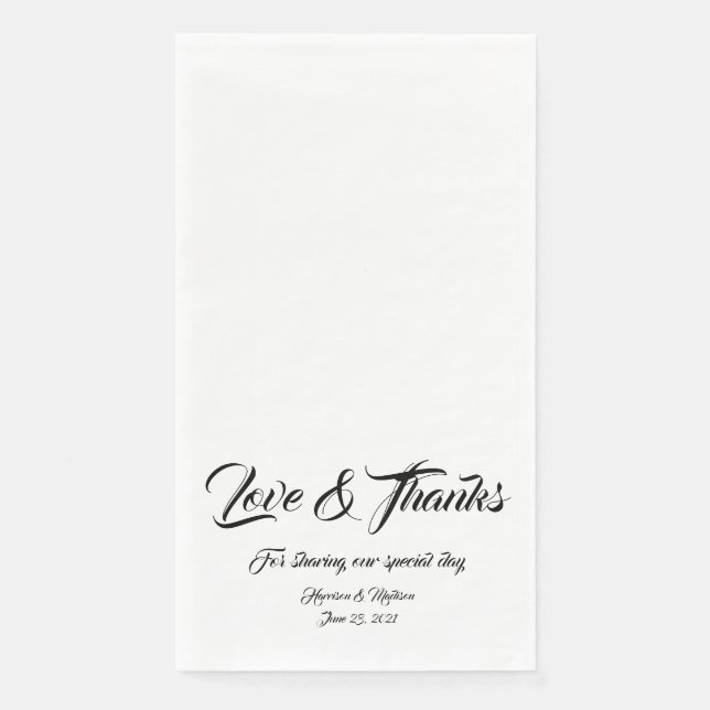 Elegantes, schwarzes Skript benutzerdefinierte Lie Serviette (Vorderseite)