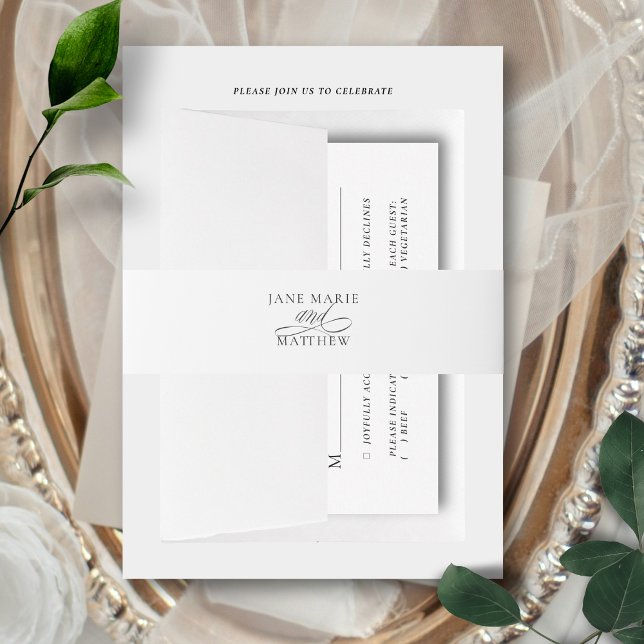 Elegantes Schwarzes Skript Einfache Minimalistisch Einladungsbanderole (This simple, minimalist belly band with calligraphy script will add the final touch to your invites)