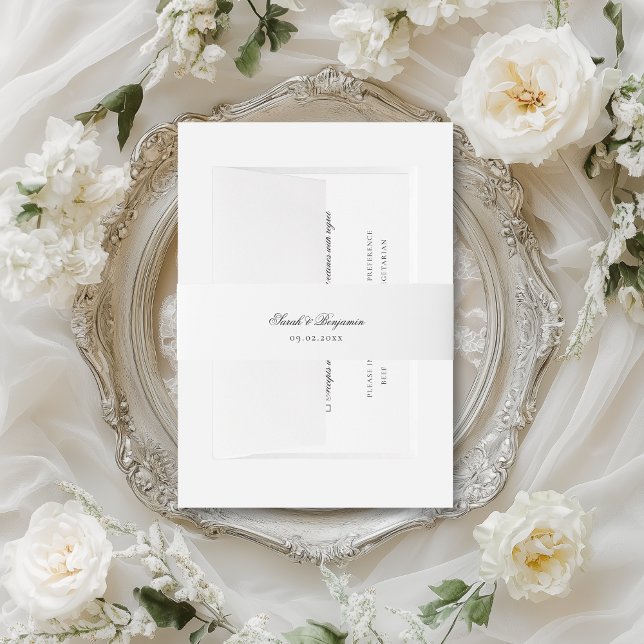 Elegantes Schwarzes Skript Einfache Minimalistisch Einladungsbanderole (This simple, yet elegant, belly band will adding a beautiful finishing touch to your wedding invites)