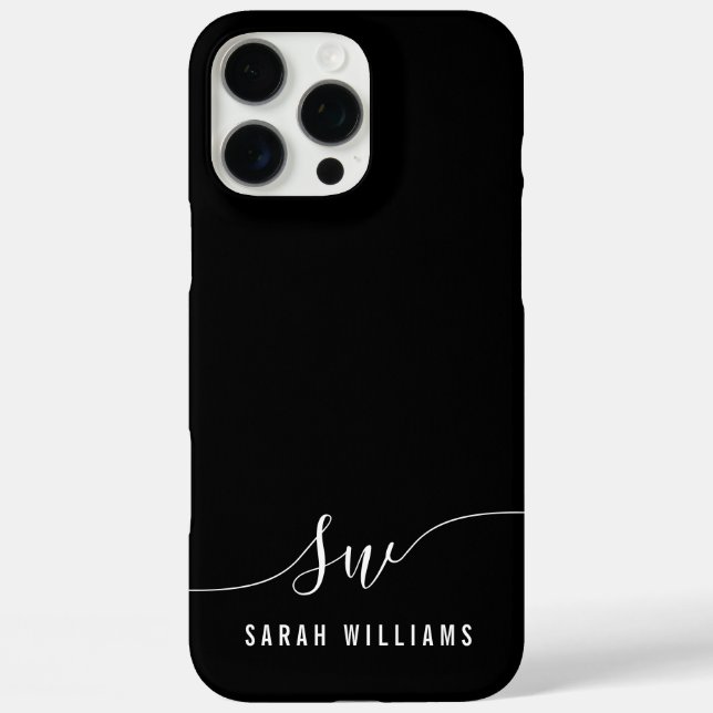 Elegantes Schwarzes Skript Initial Monogram Case-Mate iPhone Hülle (Rückseite)
