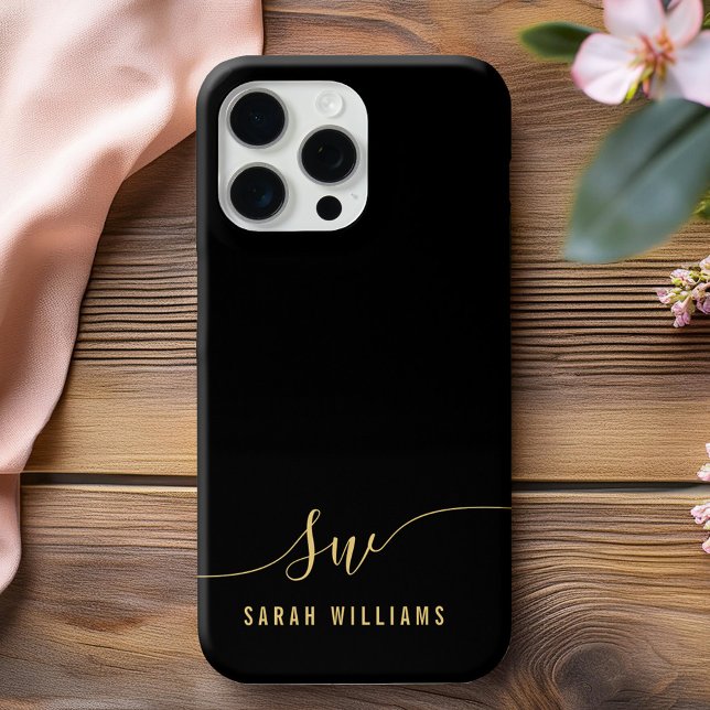 Elegantes Schwarzes Skript Initial Monogram Case-Mate iPhone Hülle (Von Creator hochgeladen)