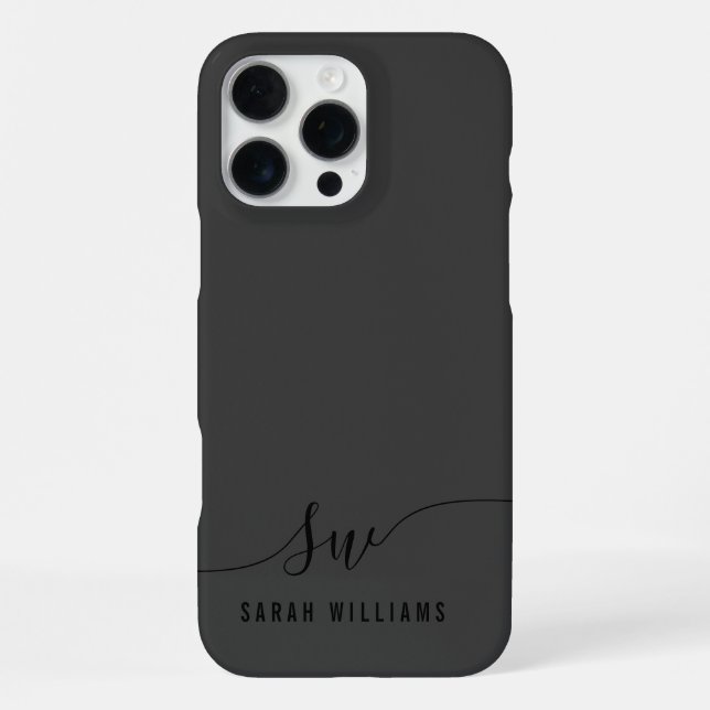 Elegantes Schwarzes Skript Initial Monogram iPhone Hülle (Rückseite)