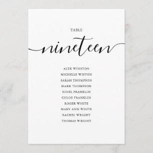 Elegantes Schwarzes Skript-Tischnummer 19 Seating  Einladung