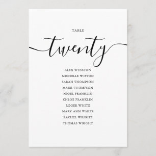 Elegantes Schwarzes Skript-Tischnummer 20-Seating  Einladung