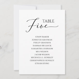 Elegantes Schwarzes Skript Tischnummer 5 Seating C