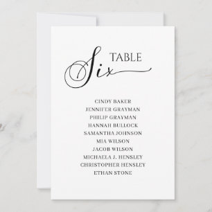 Elegantes Schwarzes Skript Tischnummer 6 Seating C