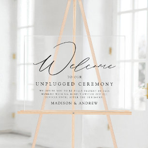 Elegantes Schwarzes Skript Unplugged Zeremony Wedd Acrylschild