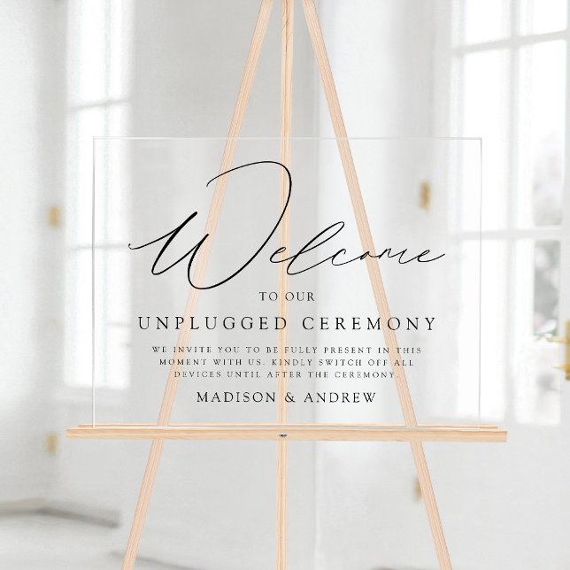 Elegantes Schwarzes Skript Unplugged Zeremony Wedd Acrylschild (Von Creator hochgeladen)