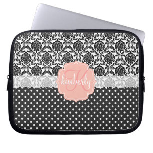 Elegantes schwarzes u. weißes Damast-Rosa-Girly Laptopschutzhülle