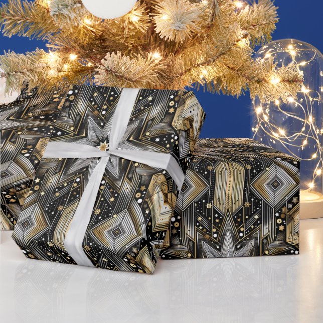 Elegantes Schwarzes und Gold Geschenkpapier (Feiertage)