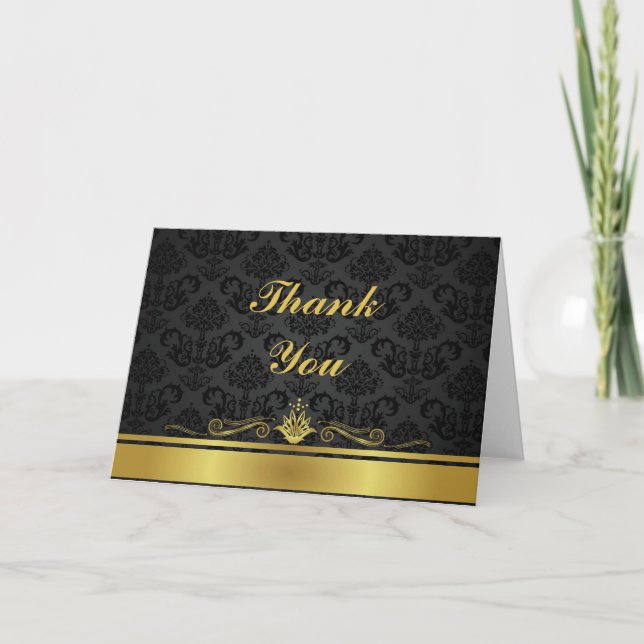 Elegantes Schwarzes und Gold Notecard Dankeskarte (Vorderseite)