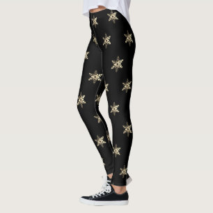 Elegantes Schwarzes und Gold Snowflake Muster Weih Leggings