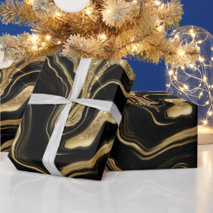 Elegantes schwarzes und goldenes Glitter-Achat-Geb Geschenkpapier