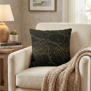 Elegantes schwarzes und goldenes himmlisches Abstr Kissen
