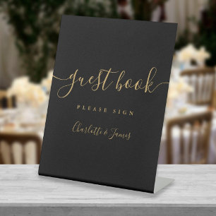 Elegantes schwarzes und goldenes Signature-Script- Sockelschild