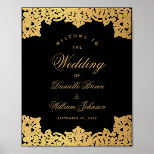 Elegantes schwarzes und goldenes Vintage-Hochzeit- Poster