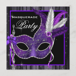 Elegantes Schwarzes und Lila Masquerade Party Einladung