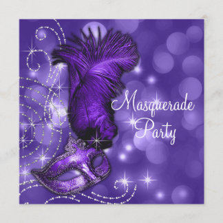 Elegantes Schwarzes und Lila Masquerade Party Einladung