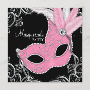 Elegantes schwarzes und rosa Maskerade-Party Einladung