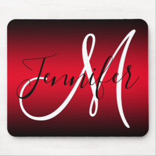 Elegantes schwarzes und rotes Ombre-Monogramm Mousepad