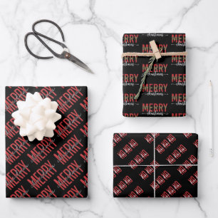 Elegantes Schwarzes und Rotes Weihnachten  Geschenkpapier Set
