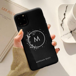 Elegantes schwarzes und weißes florales Monogramm Case-Mate iPhone Hülle