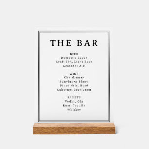 Elegantes schwarzes und weißes typografisches Bar- Acrylschild