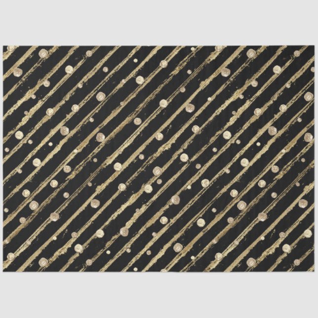 Elegantes schwarzes Velvet Gold Streifen Dots Luxu Seidenpapier (Vorderseite)