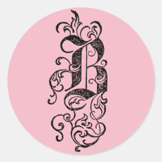 Elegantes schwarzes Vintage-Monogramm Buchstabe B Runder Aufkleber