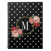 Elegantes Schwarzes Vintages Rose Blume Dots Monog