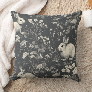 Elegantes schwarzes Waldkaninchen-Toile-Muster Kissen