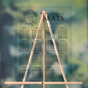 Elegantes Schwarzes Wappen Monogram Hochzeitssitze Acrylschild