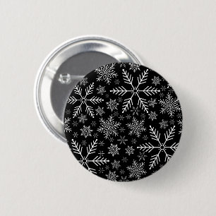 Elegantes Schwarzes Wasser Weißer Winter Schneeflo Button
