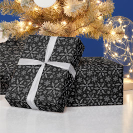 Elegantes Schwarzes Wasser Weißer Winter Schneeflo Geschenkpapier