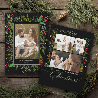 Elegantes Schwarzes Weihnachtsgrün Kraut 4 Foto Feiertagskarte